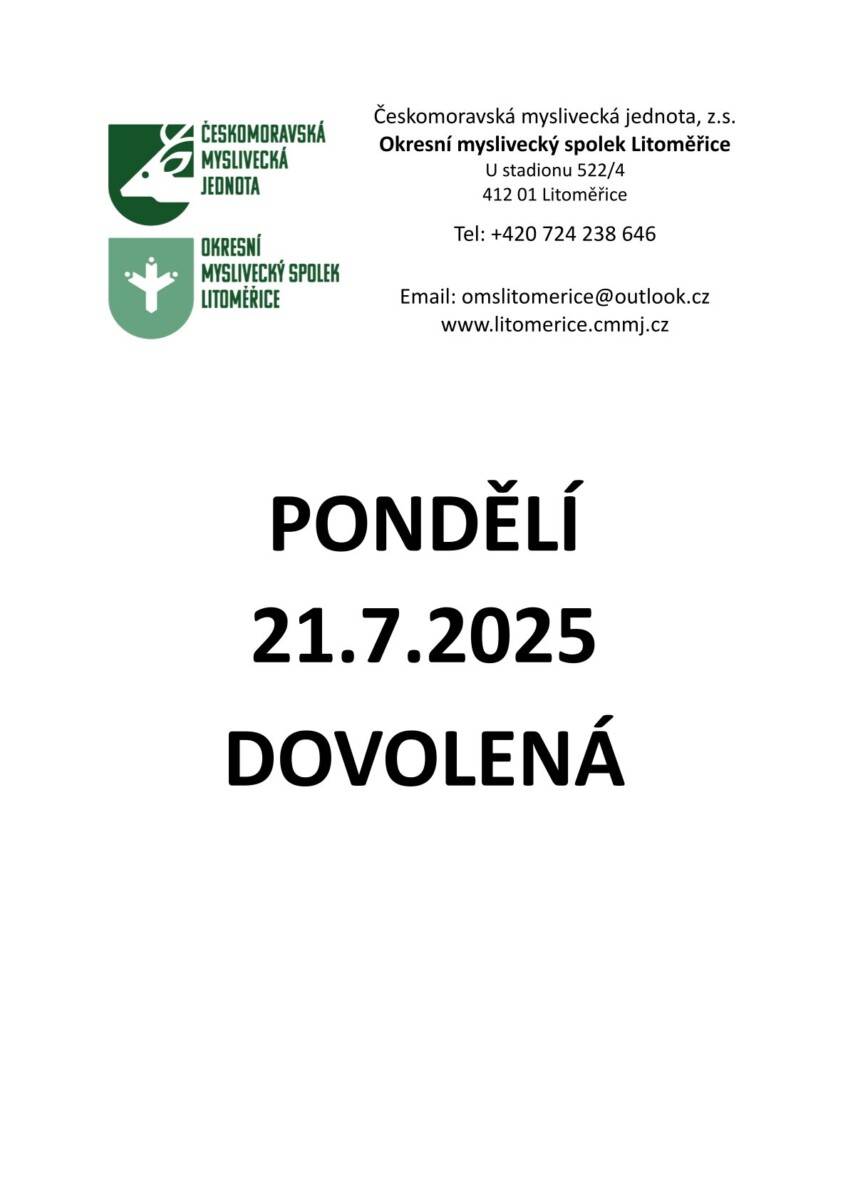 Dovolená na sekretariátu 21.7.2025